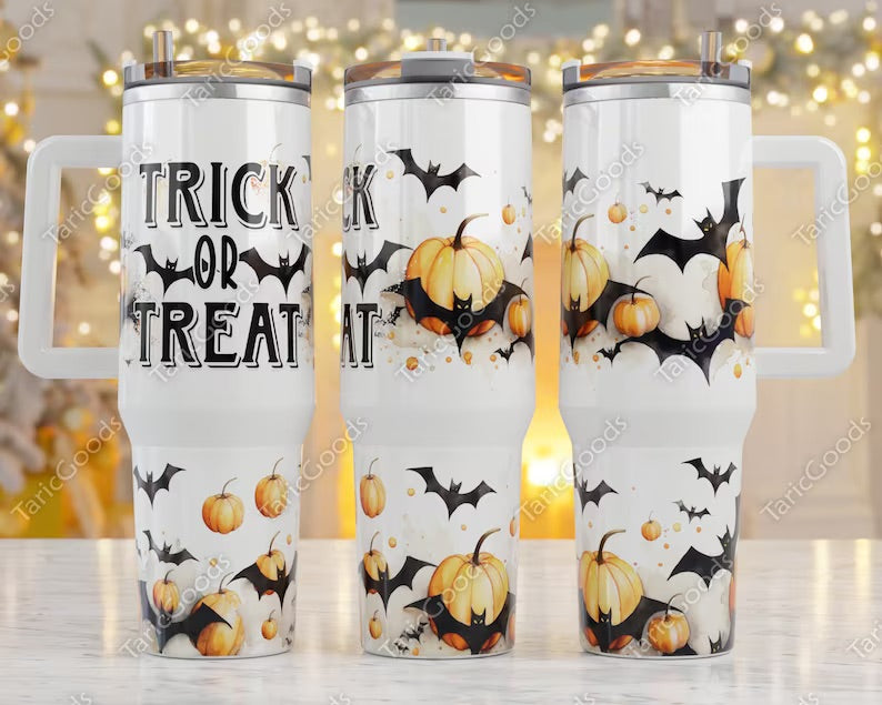 40oz “trick or treat” quencher handled tumbler